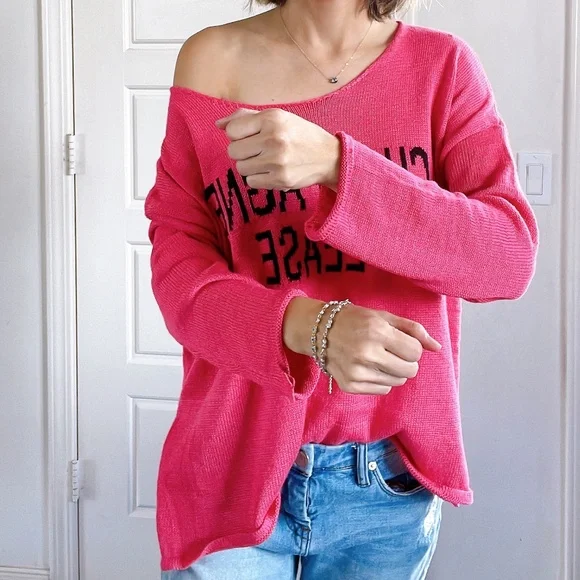 Cozy Champagne Please Graphic Oversized Sweater Top - Picture 3 of 6